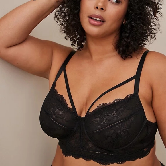 LONGLINE UNLINED UNDERWIRE BRA - LACE BLACK - Picture 2 of 4